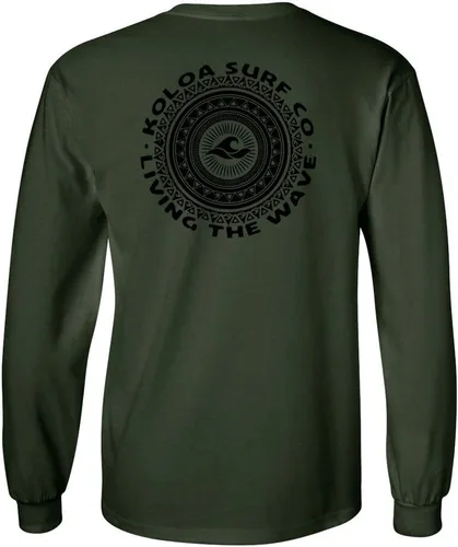 Vista 4 de Koloa Surf - Camiseta de algodón de manga larga con logotipo de círculo tribal para hombre, talla regular, grande y alta Azul acuático/logotipo