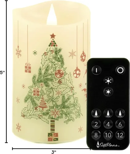 Vista 10 de Velas de Navidad sin llama con control remoto, 7,6 cm x 12,7 cm, Velas parpadeantes de cera real con mecha 3D, pilas, vela de árbol de Navidad Árbol