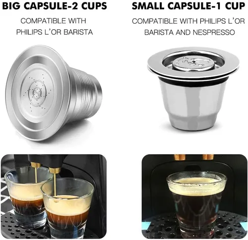 Vista 9 de 2 Piezas Cápsulas de Café Reutilizables de Acero Inoxidable Compatibles con L'OR Barista LM8012 / 60, Cápsulas de Café Recargables de Metal L'or 1