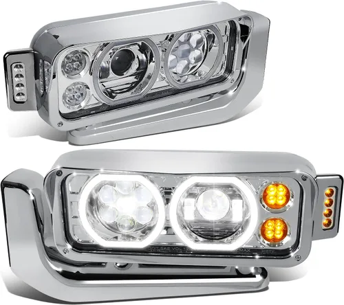 Vista 15 de DNA MOTORING HL-HAY-033-BK Par de faros delanteros LED con anillo de halo tipo U y reflector, ángulo amplio, compatible con Peterbilt 359