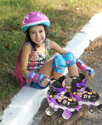Vista 7 de Dino - Patines de ruedas para niños y niñas, WESKIFAN Dinosaur Quad Skating Shoes con ruedas brillantes y tamaños ajustables para principiantes
