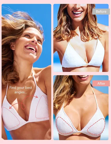 Vista 6 de Sujetador adhesivo de doble cara con inserciones y cubiertas para pezones, push up invisible para traje de baño, sujetador deportivo y vestido