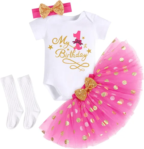 Vista 3 de IBTOM CASTLE It's My 121st 2nd3rd Birthday - Conjunto de 4 piezas para bebé niña, falda con diadema y calcetines de princesa