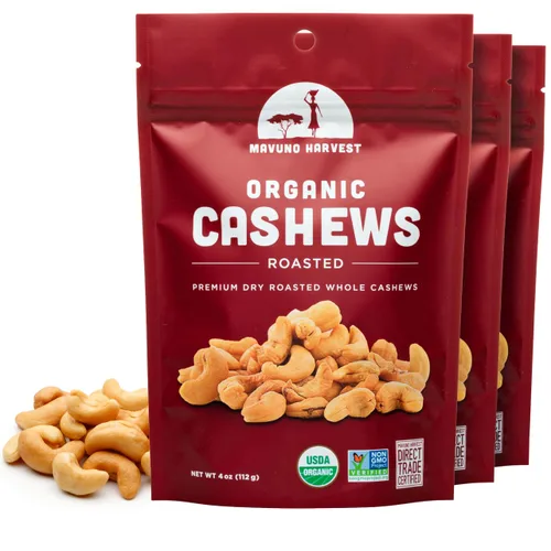 Vista 9 de Mavuno Harvest Anacardos tostados orgánicos con sal marina Anacardos enteros tostados secos Snacks saludables veganos sin OMG para niños