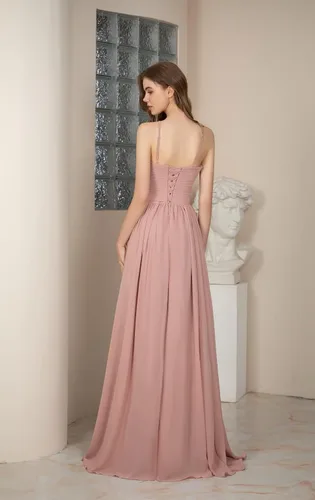 Vista 2 de Huaxiafan Vestidos de dama de honor sin mangas, tirantes delgados, plisados, vestido de noche formal, cuello halter, vestido de graduación