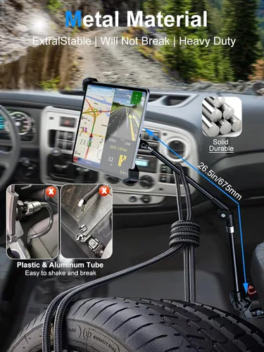 Vista 4 de Soporte para tablet para camión, con bloqueo de seguridad, riel de asiento antirrobo, soporte para tableta para automóvil/camión, soporte de iPad