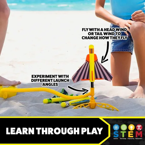 Vista 4 de Stomp Rocket Juguete Lanzador de Avión de Acrobacias para Niños - 3 Aviones de Juguete de Espuma Vuelan Más de 100 Pies - Trucos Únicos y Soporte