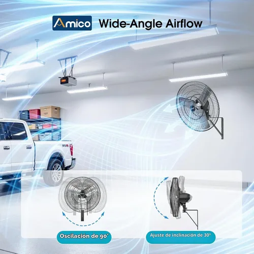 Vista 5 de Amico Ventilador de montaje en pared de 24 pulgadas con control remoto