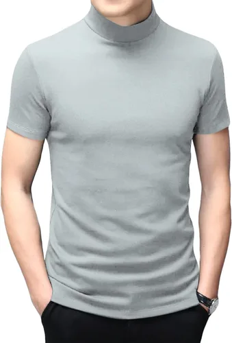 Vista 12 de Men's T Shirt Short Sleeve Basic Mock Turtleneck Tops Verde militar