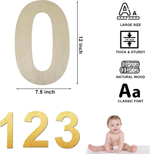 Vista 2 de HILAZA Tablero de madera grande de 12 pulgadas de grosor con número 0, 1/4 de pulgada de grosor, sin terminar, de madera en blanco, para decoración