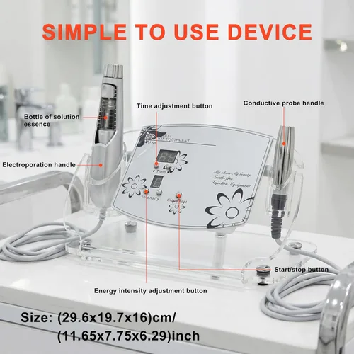 Vista 9 de Elitzia ETF49E Dispositivo facial de electroporación sin aguja, máquina de belleza facial importadora de iones de mesoporación, eliminación