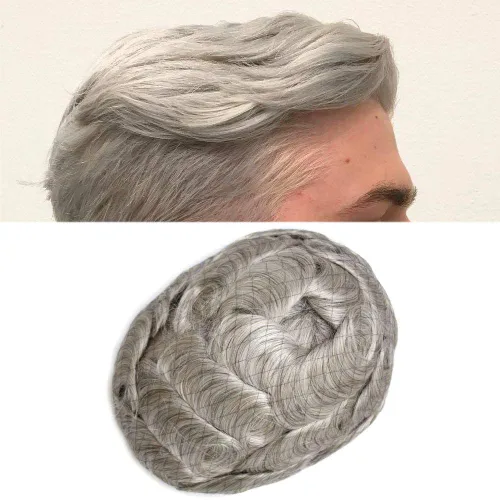 Vista 7 de Sistema de reemplazo de cabello humano para hombre, sistema de cabello fino mono para hombre, pelo de tupé recubierto de poliuretano para hombres