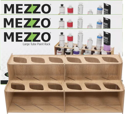 Vista 17 de Mezzo Artist Paint and Brush Rack - Soporte de Escritorio Multicapa de Laminado Veteado de Madera Organizador de Almacenamiento y Exhibición