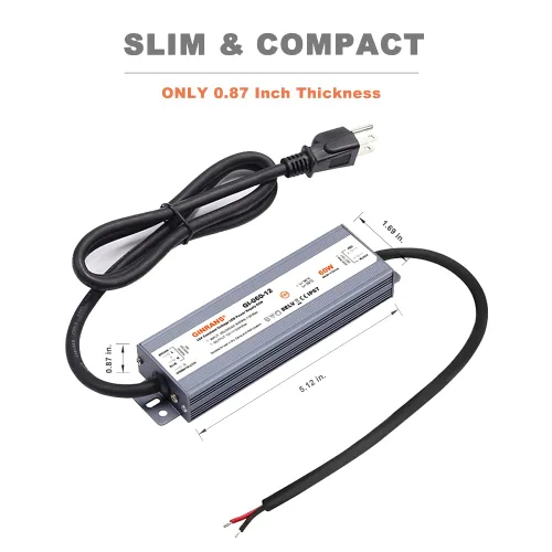 Vista 5 de Transformador de fuente de alimentación de LED de voltaje constante impermeable IP67 de 60W, entrada universal de 100-240V CA con enchufe, salida