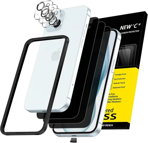 Vista 33 de NEW'C 3x Protector de privacidad para pantalla de iPhone 13 (15,49 cm) + 3x Protector de lente de cámara, protección del sensor, película de vidrio