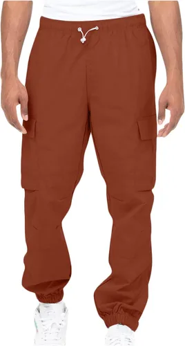 Vista 15 de Aymnlox Pantalones cargo para hombre, holgados, grandes y altos, de lino, con cordón, casual, senderismo, atlético, recto, con bolsillo #A01-Negro