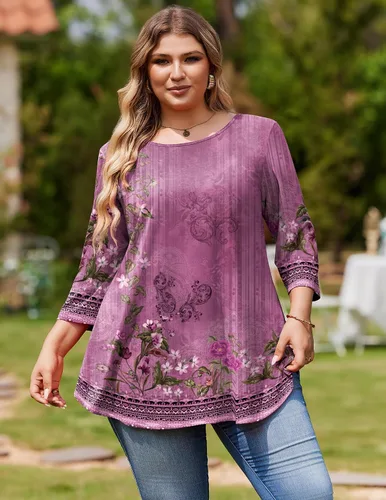 Vista 2 de IN'VOLAND - Blusas de talla extragrande para mujer, manga 34, sueltas, para usar con leggings, ropa de verano y otoño 2025