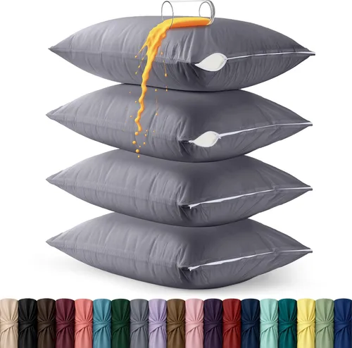 Vista 14 de Utopia Bedding Protector de almohada impermeable, con cremallera, paquete de 2, beige, estándar, funda de almohada a prueba de chinches, de 20 x 26