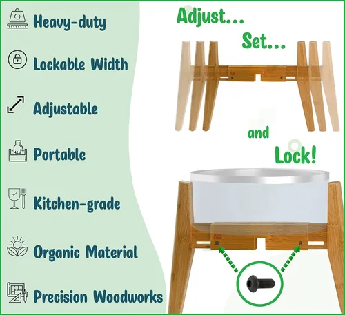 Vista 6 de Soporte para cuenco para perros (12 pulgadas de alto), ideal para razas grandes, ajustable de lado, pies inclinados, eleva, eleva los comederos