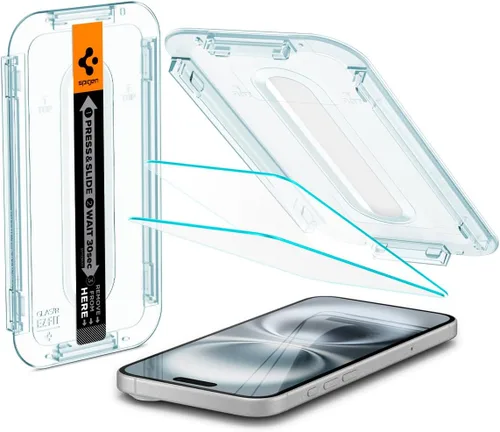 Vista 9 de Spigen Protector de pantalla de vidrio templado [GlasTR EZ FIT] diseñado para iPhone 16 / iPhone 15 (paquete de 2)