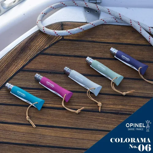 Vista 5 de Opinel No.6 Colorama - Cuchillo plegable de acero inoxidable de uso diario para bolsillo con anillo de seguridad Nube