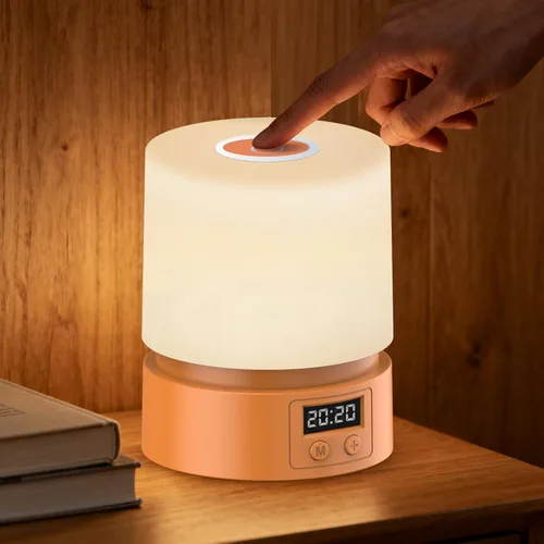 Vista 8 de Luz nocturna de guardería con reloj para niños, lámpara táctil de mesita de noche, lámpara de noche portátil para lactancia materna para bebé