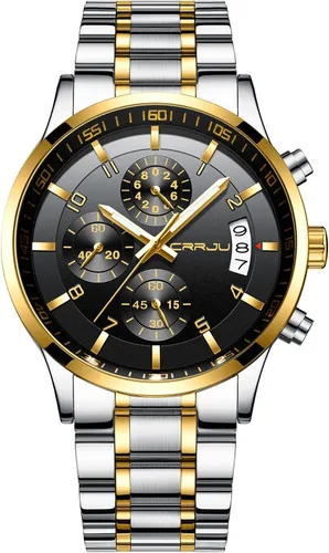 Vista 19 de CRRJU - Relojes de moda para hombre de acero inoxidable, cronógrafo, impermeables con fecha, de pulsera, correa de acero inoxidable, resistente al