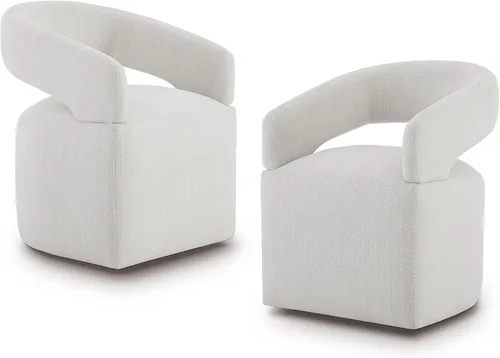 Vista 17 de KISLOT Juego de 1 sillas de comedor tapizadas con ruedas, color beige crema