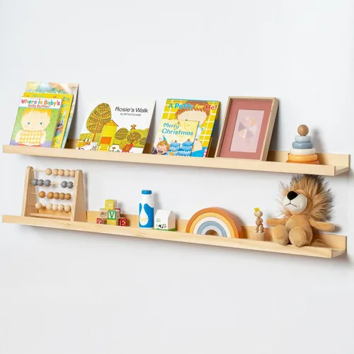 Vista 20 de FLYJOE Estante de repisa de fotos para pared, 24 pulgadas de madera de fresno maciza, estantes para libros de guardería, estantes flotantes