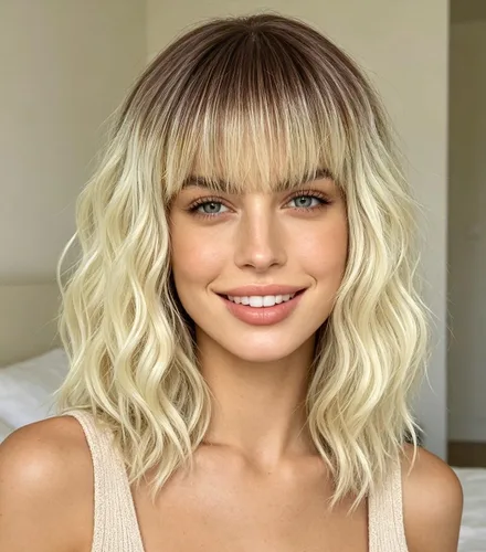 Vista 23 de Peluca negra con flequillo para mujeres negras, cabello rizado y ondulado de 14 pulgadas Negro