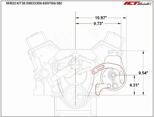 Vista 2 de SBC Power Steering Soporte para bomba eléctrica Bomba de agua Billet 350 bloque pequeño Chevy Adjustable 551360