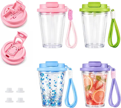 Vista 8 de Paquete de 4 vasos acrílicos de 16 onzas con popote 2 en 1 y tapa ColorA