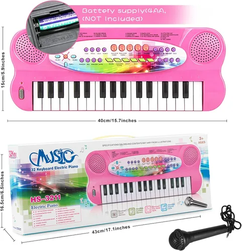 Vista 4 de Raimy Mini Teclado Piano para Niños, 32 Teclas Piano Portátil Aprendizaje Temprano Educativo Teclado de Música Electrónico Instrumento Juguetes