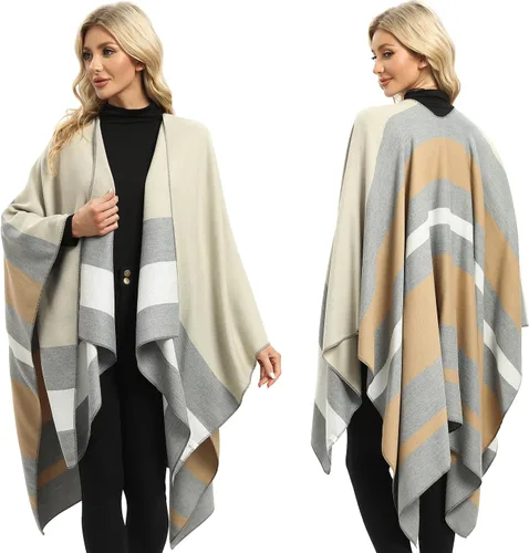 Vista 16 de Femdouce Manta cálida para mujer, ligera, con frente abierto, capa tipo poncho para primavera, otoño e invierno