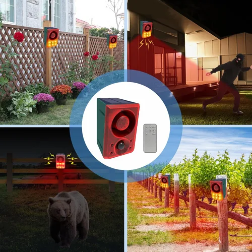 Vista 6 de ChunHee Sensor de movimiento al aire libre solar alarma perro ladrando Rojo-1paquete