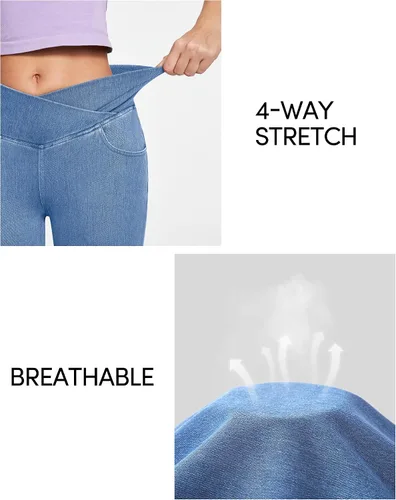 Vista 5 de IUGA Jeans de Cintura Alta Acampanados para Mujeres, Jeans Elásticos Acampanados Pull On de Pierna Ancha, Pantalones Leggings Acampanados con Cruz