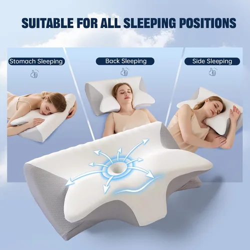 Vista 5 de Almohada cervical para el cuello para aliviar el dolor, almohadas ergonómicas de espuma viscoelástica de contorno, almohada ortopédica para dormir