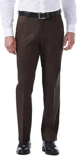 Vista 13 de Haggar Pantalón casual para hombre de alta calidad, sin planchado, color caqui, ajuste clásico, parte delantera plana