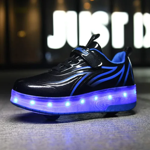 Vista 5 de Qneic Zapatillas de ruedas recargables por USB, zapatos de patinaje con ruedas para niños y niñas, zapatos iluminados para niños