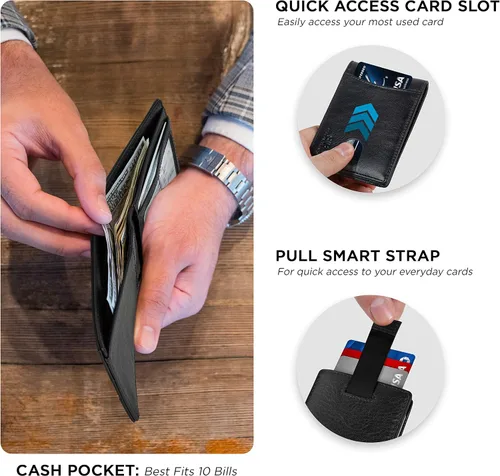 Vista 4 de SERMAN BRANDS RFID Blocking Slim Bifold Genuine Leather Thin Minimalist Front Pocket Wallets for Men Billfold Wallet Men Gift