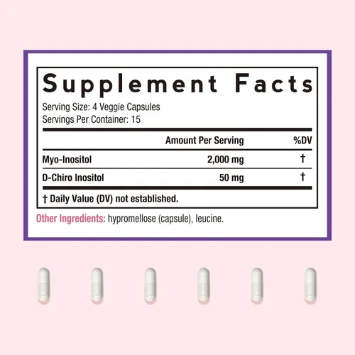 Vista 2 de Doctor's Recipes Suplemento de inositol para mujeres, cápsulas de mio-inositol y D-Chiro inositol de 2050 mg por porción, mezcla ideal 40:1, 60