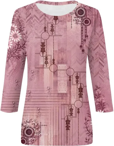 Vista 4 de 34 Length Sleeve Womens Tops Boho Floral Graphic Print Shirts Blouses Casual Vintage 2023 Fall Fashion T Shirt
