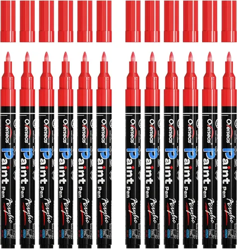 Vista 9 de Marcadores de Pintura Overseas - Marcadores Permanentes Blancos de Pintura Acrílica, Juego de 12, a Base de Agua, Impermeables, Punta Extrafina