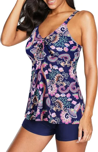 Vista 8 de American Trends Trajes de baño de dos piezas para mujer, tankini de talla grande, con control de abdomen