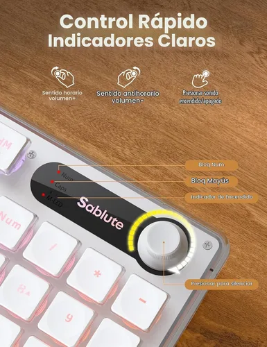 Vista 5 de Combo de teclado y mouse inalámbricos, 9 efectos retroiluminados, reposamuñecas, teclas de doble disparo, panel de metal, recargable de larga Blanco