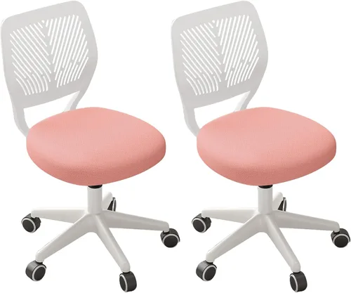 Vista 9 de JPBSTO Silla de escritorio sin brazos, silla giratoria de oficina ajustable con cojín acolchado de malla suave, silla ergonómica pequeña para Todo
