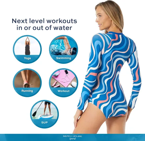 Vista 6 de BEACH HOUSE SPORT Traje de baño de una pieza con cremallera frontal de manga larga Sculpt - Top de bikini adicional