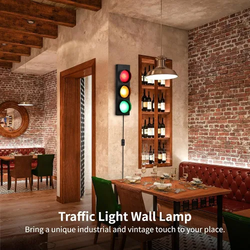 Vista 7 de yeesport Lámpara de Pared con Señal de Tráfico, Luz LED de Tráfico Retro con Control Remoto, Luz de Stop para Dormitorio Infantil, Luz Decorativa