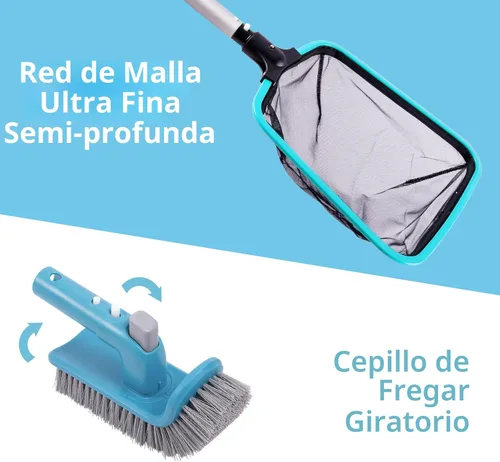 Vista 5 de Sepetrel Kit de limpieza de piscina de lujo que incluye 2 cabezales de cepillo, 2 redes de desnatador de piscina (sin poste)