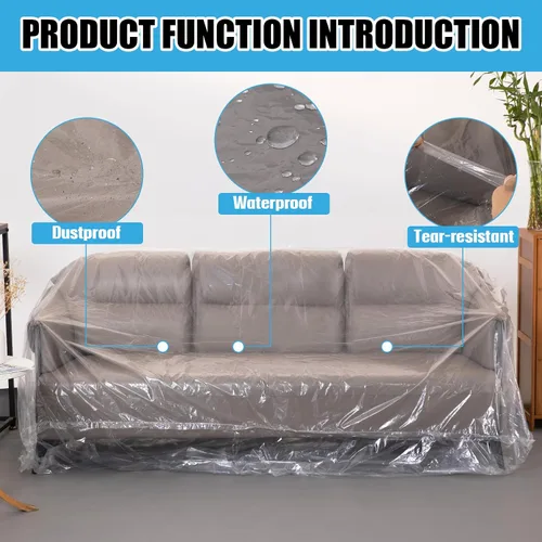 Vista 3 de Funda de plástico para sofá de 3 plazas para mudanza y almacenamiento Se adapta a sofás de 3 plazas de hasta 96 × 42 × 65 pulgadas, ideal